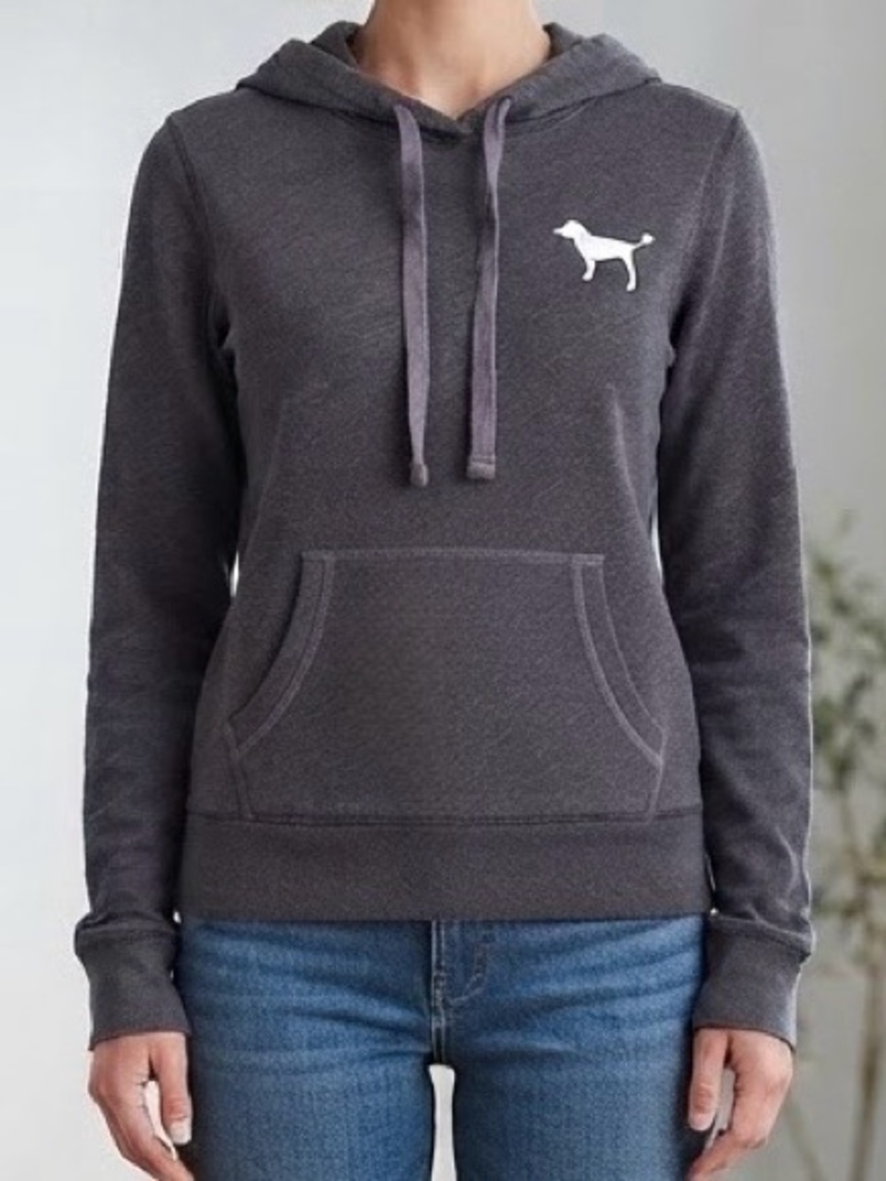 Victoria's Secret PINK Charcoal Gray Hoodie Dog Logo Sweatshirt Sz S GUC Casual
